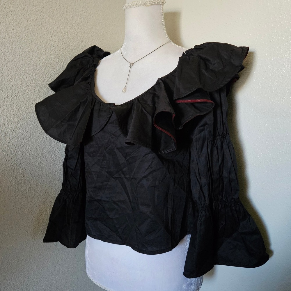 Harshman Jura Blouse Black Cotton Ruffle Bell Sleeve‎ Top XS New
